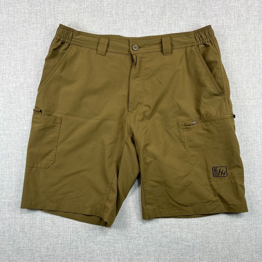 Fintech Shorts Mens Large Submariner Woven Fishing Cargo Belt Loops 36x9 Tan